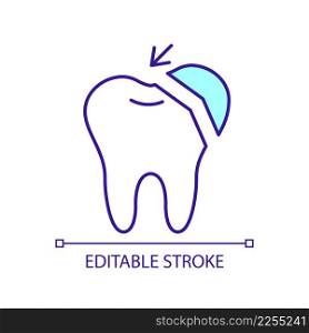 Repairing missing part of tooth RGB color icon. Cosmetic dentistry. Tooth restoration. Improving smile. Isolated vector illustration. Simple filled line drawing. Editable stroke. Arial font used. Repairing missing part of tooth RGB color icon