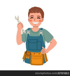 Repairman with wrench in hand. Craftsman, Technical service. Vector illustration in a flat style
