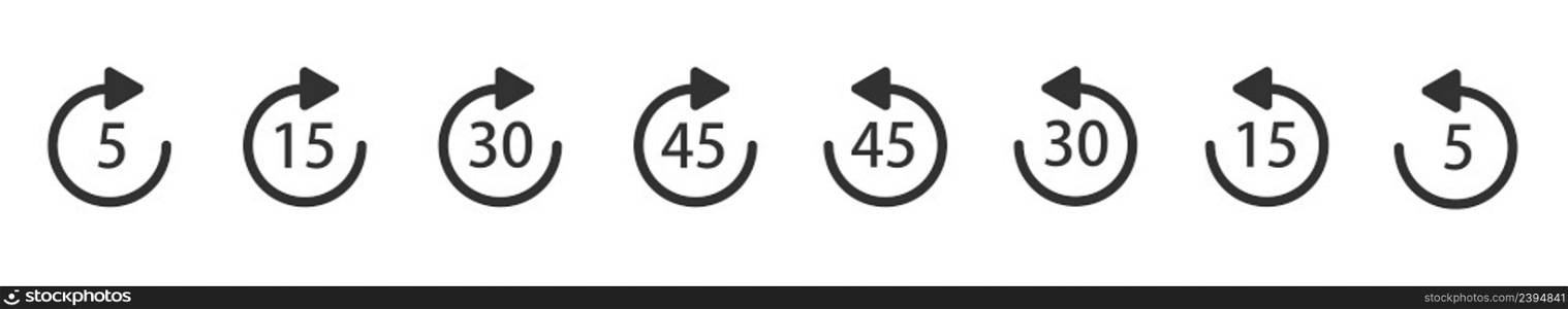 Repeat 5, 15, 30, 45 seconds simple vector icon. Replay icons. Replay icon for application and web or Media player control.. WebRepeat 5, 15, 30, 45 seconds simple vector icon. Replay icons. Replay icon for application and web or Media player.