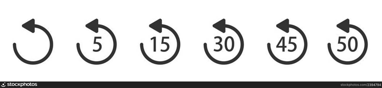 Repeat 5, 15, 30, 45 seconds simple vector icons on white. Replay icons. Replay icon for application and web or Media player control.. WebRepeat 5, 15, 30, 45 seconds simple vector icons on white. Replay icons. Replay icon for application and web or Media player.