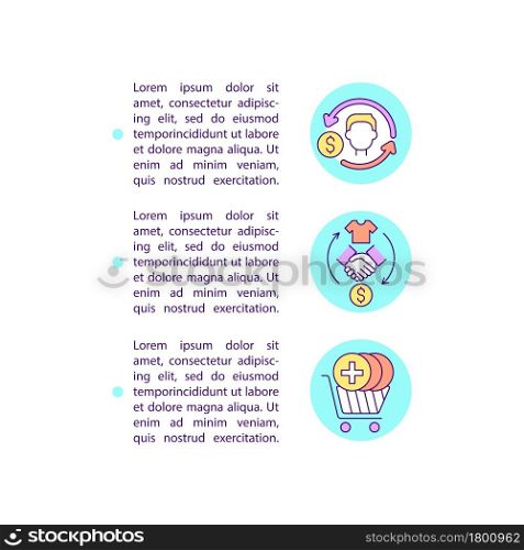 Repeat clients buy more concept line icons with text. PPT page vector template with copy space. Brochure, magazine, newsletter design element. Shopping related linear illustrations on white. Repeat clients buy more concept line icons with text