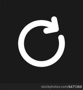 Repeat dark mode glyph ui icon. Reload page. Rotating arrow. Clockwise. User interface design. White silhouette symbol on black space. Solid pictogram for web, mobile. Vector isolated illustration. Repeat dark mode glyph ui icon