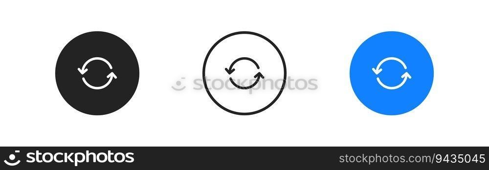 Repeat icon on white background. Recycling, repetition arrow in blue circle. Ui interface.Update, synchroize symbols. Flat design. Vector illustration. Repeat icon on white background. Recycling, repetition arrow in blue circle. Ui interface.Update, synchroize symbols. Flat design. Vector illustration.