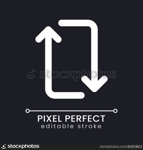 Repeat pixel perfect white linear ui icon for dark theme. Update messenger app. Vector line pictogram. Isolated user interface symbol for night mode. Editable stroke. Poppins font used. Repeat pixel perfect white linear ui icon for dark theme