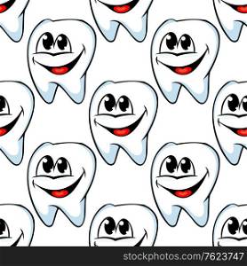 Repeat seamless pattern of happy healthy teeth with huge cheerful smiles in square format suitable for textile or wallpaper