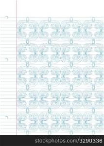 Repeating hand drawn pattern on notebook paper. Easily edited.