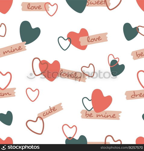 Repeating hearts and the handwritten words love Vector Image