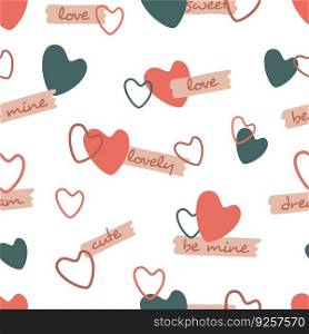 Repeating hearts and the handwritten words love Vector Image