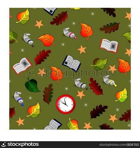 repeating school pattern on a light background with autumn leaves