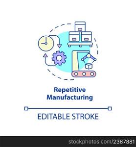 Repetitive manufacturing concept icon. Type of manufacturing processes abstract idea thin line illustration. Isolated outline drawing. Editable stroke. Arial, Myriad Pro-Bold fonts used. Repetitive manufacturing concept icon