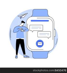 Reply to messages with smartwatch isolated cartoon vector illustrations. Man typing message using smartwatch, mobile technology, wireless connection, online communication vector cartoon.. Reply to messages with smartwatch isolated cartoon vector illustrations.