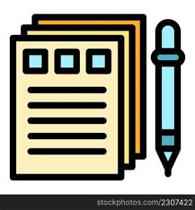 Report and pen icon. Outline report and pen vector icon color flat isolated. Report and pen icon color outline vector