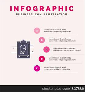 Report, Card, File, User ID,  Solid Icon Infographics 5 Steps Presentation Background