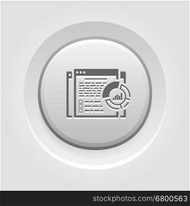 Report Icon. Grey Button Design.. Report Icon. Business and Finance. Isolated Illustration. Web page with report text and circle diagram. Grey Button Design.