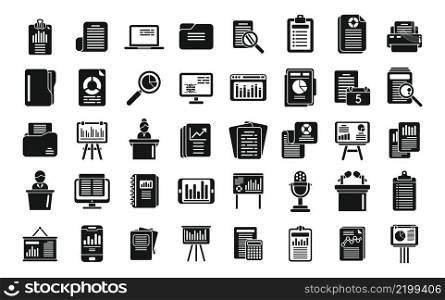 Report icons set simple vector. Performance chart. Data document. Report icons set simple vector. Performance chart