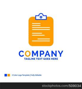 report, medical, paper, checklist, document Blue Yellow Business Logo template. Creative Design Template Place for Tagline.