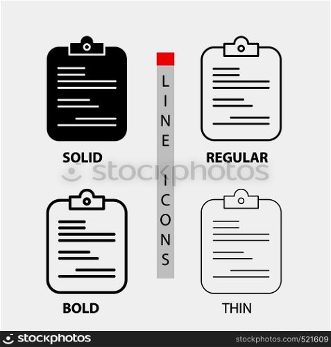 report, medical, paper, checklist, document Icon in Thin, Regular, Bold Line and Glyph Style. Vector illustration. Vector EPS10 Abstract Template background
