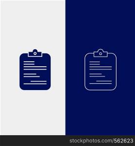 report, medical, paper, checklist, document Line and Glyph web Button in Blue color Vertical Banner for UI and UX, website or mobile application. Vector EPS10 Abstract Template background