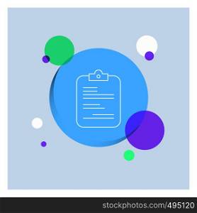 report, medical, paper, checklist, document White Line Icon colorful Circle Background. Vector EPS10 Abstract Template background