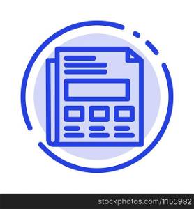 Report, Paper, Sheet, Presentation Blue Dotted Line Line Icon