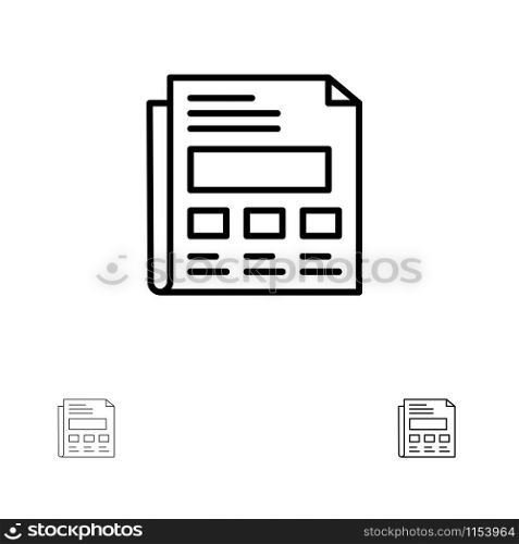 Report, Paper, Sheet, Presentation Bold and thin black line icon set