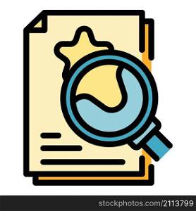 Report under magnifier icon. Outline report under magnifier vector icon color flat isolated. Report under magnifier icon color outline vector