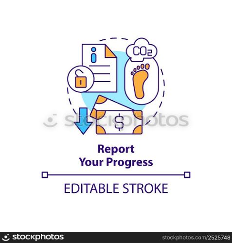 Report your progress concept icon. Way to energy management abstract idea thin line illustration. Business transparency. Isolated outline drawing. Editable stroke. Arial, Myriad Pro-Bold fonts used. Report your progress concept icon
