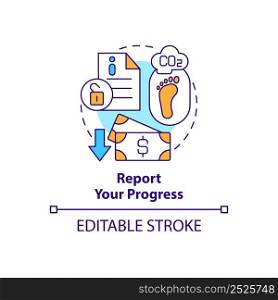 Report your progress concept icon. Way to energy management abstract idea thin line illustration. Business transparency. Isolated outline drawing. Editable stroke. Arial, Myriad Pro-Bold fonts used. Report your progress concept icon