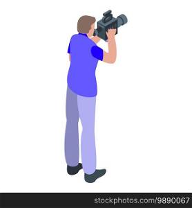 Reportage cameraman icon. Isometric of reportage cameraman vector icon for web design isolated on white background. Reportage cameraman icon, isometric style