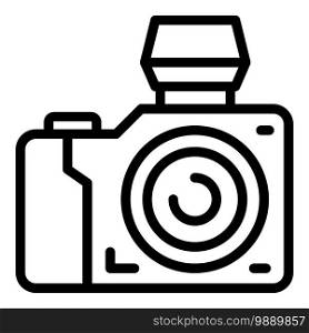 Reportage photo camera icon. Outline reportage photo camera vector icon for web design isolated on white background. Reportage photo camera icon, outline style