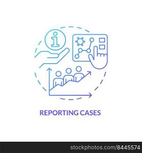 Reporting cases blue gradient concept icon. Data and information visual presentation. Disease monitoring abstract idea thin line illustration. Isolated outline drawing. Myriad Pro-Bold fonts used. Reporting cases blue gradient concept icon