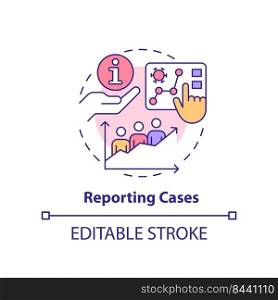 Reporting cases concept icon. Data presentation. Disease monitoring abstract idea thin line illustration. Isolated outline drawing. Editable stroke. Arial, Myriad Pro-Bold fonts used. Reporting cases concept icon