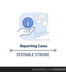 Reporting cases light blue concept icon. Data presentation. Disease monitoring abstract idea thin line illustration. Isolated outline drawing. Editable stroke. Arial, Myriad Pro-Bold fonts used. Reporting cases light blue concept icon