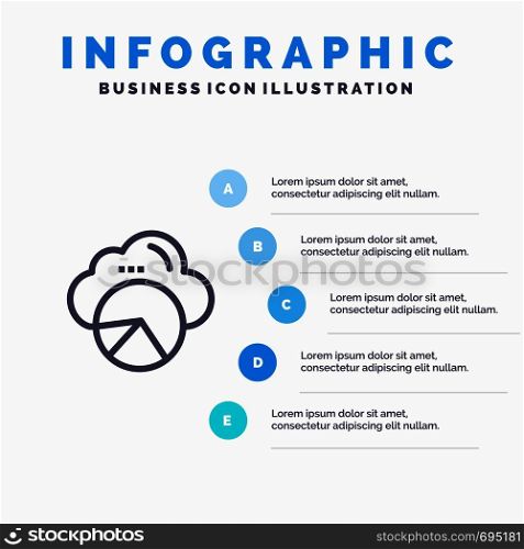 Reporting, Cloud, Data Science, Cloud Science Line icon with 5 steps presentation infographics Background