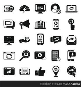 Repost icons set simple vector.Social video. Smartphone cellphone. Repost icons set simple vector.Social video