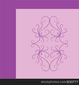 Represents the quarter portion of the ornament for bedroom wall pattern with regular designs over a purple background and dark purple-colored square frame vector color drawing or illustration