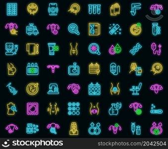 Reproductive health icons set outline vector. Gynecologist menopause. Woman infection. Reproductive health icons set vector neon