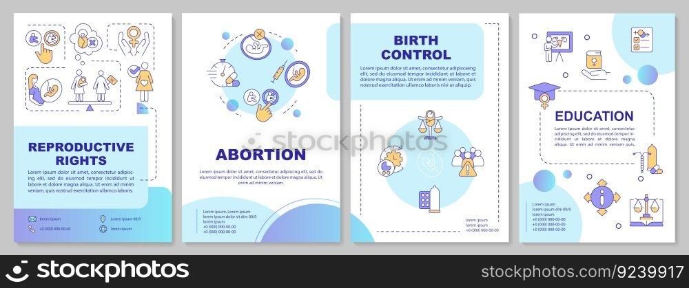 Reproductive rights blue circle brochure template. Pro choice. Leaflet design with linear icons. Editable 4 vector layouts for presentation, annual reports. Arial-Bold, Myriad Pro-Regular fonts used. Reproductive rights blue circle brochure template