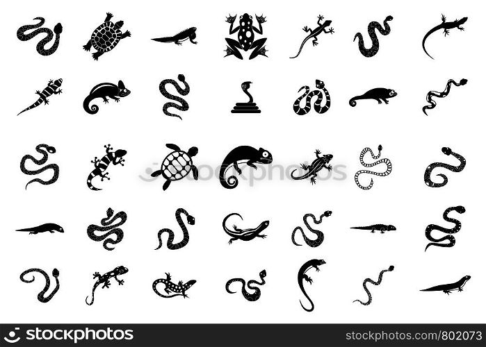 Reptile icon set. Simple set of reptile vector icons for web design isolated on white background. Reptile icon set, simple style