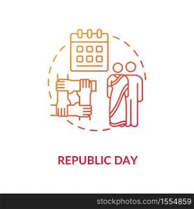 Republic day concept icon. National holiday celebration. Constitution day in India idea thin line illustration. Calendar and indian couple vector isolated outline RGB color drawing. Republic day concept icon