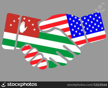 Republic Of Abkhazia and USA flags Handshake vector illustration Eps 10. Republic Of Abkhazia and USA flags Handshake vector