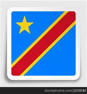 Republic of Congo flag icon on paper square sticker with shadow. Button for mobile application or web. Vector