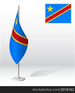 REPUBLIC OF CONGO Republic flag on flagpole for registration of solemn event, meeting foreign guests. National independence day of CONGO. Realistic 3D vector on white