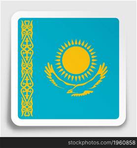 republic of Kazakhstan flag icon on paper square sticker with shadow. Button for mobile application or web. Vector