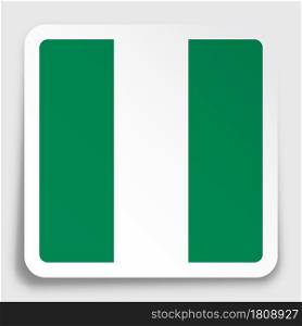 Republic of Nigeria flag icon on paper square sticker with shadow. Button for mobile application or web. Vector