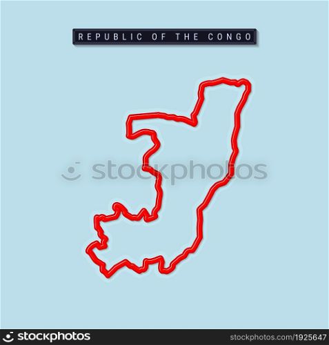 Republic of the Congo bold outline map. Glossy red border with soft shadow. Country name plate. Vector illustration.. Republic of the Congo bold outline map. Vector illustration