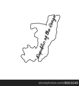 Republic of the Congo outline map with the handwritten country name. Continuous line drawing of patriotic home sign. A love for a small homeland. T-shirt print idea. Vector illustration.. Republic of the Congo outline map with the handwritten country name. Continuous line drawing of patriotic home sign