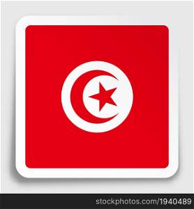 Republic of Tunisia flag icon on paper square sticker with shadow. Button for mobile application or web. Vector