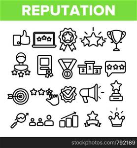 Reputation Linear Vector Icons Set. Reputation Thin Line Contour Symbols Pack. Social Media Feedback, Like Pictograms Collection. Internet Review, Rating. Community Management Outline Illustrations. Reputation Linear Vector Thin Icons Symbol Set