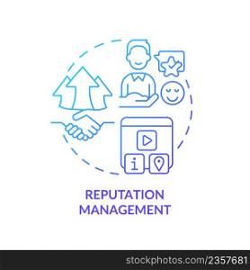 Reputation management blue gradient concept icon. Solution for business companies. PR service abstract idea thin line illustration. Isolated outline drawing. Myriad Pro-Bold font used. Reputation management blue gradient concept icon